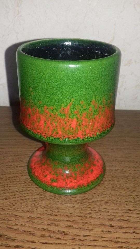 Fohr Keramik Vase Kelch Vintage 60er/70er grün/orange Fat Lava in Meinhard