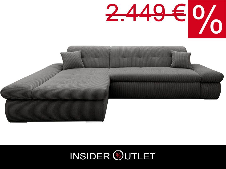 Ecksofa Cord Grau ★ 300x172cm Schlaffunktion Cordsofa Schlafsofa in Köln