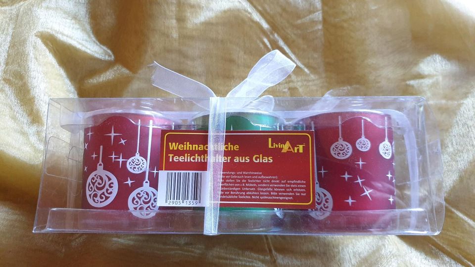 VINTAGE TEELICHTHALTER WEIHNACHTEN SET ROT GRÜN TEELICHTGLAS OVP in Fuldatal