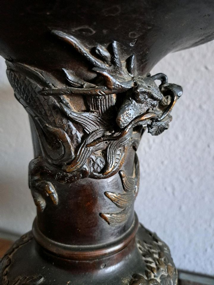 2x Bronce Bronze Vase Asiatika China Drache Phoenix in Langenfeld