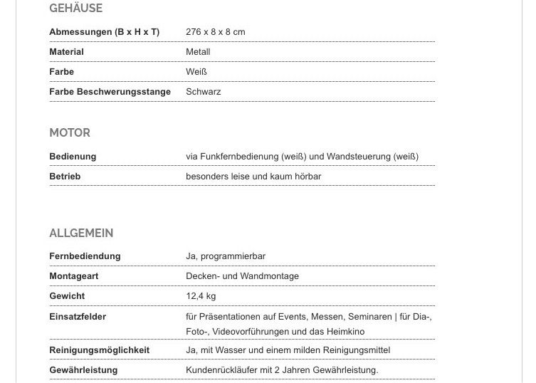 Motorisierte Tageslicht-Leinwand 113“ mit Fernbedienung in Freital