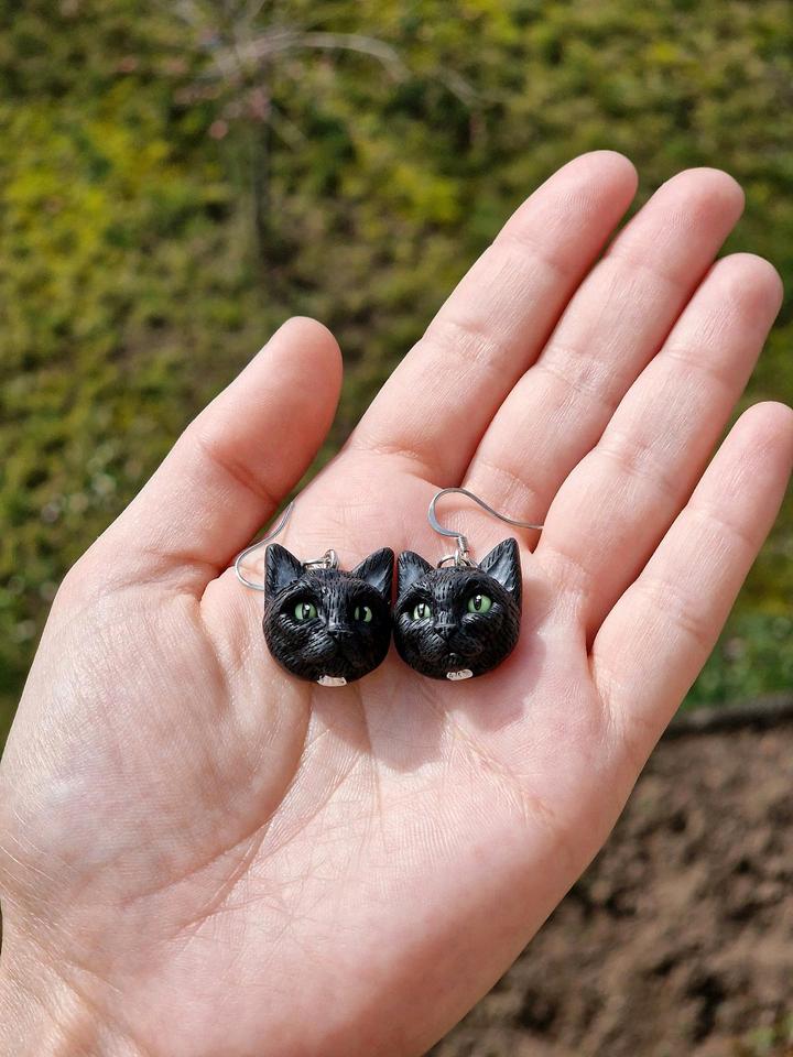 Ohrringe schwarze Katze Bombay Fell Tier Polymer Clay Rarität in Forchheim