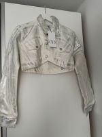 Damen Weiße Crop Top Jeans Jacke mit Glitzeroptik von Zara Nordrhein-Westfalen - Haan Vorschau