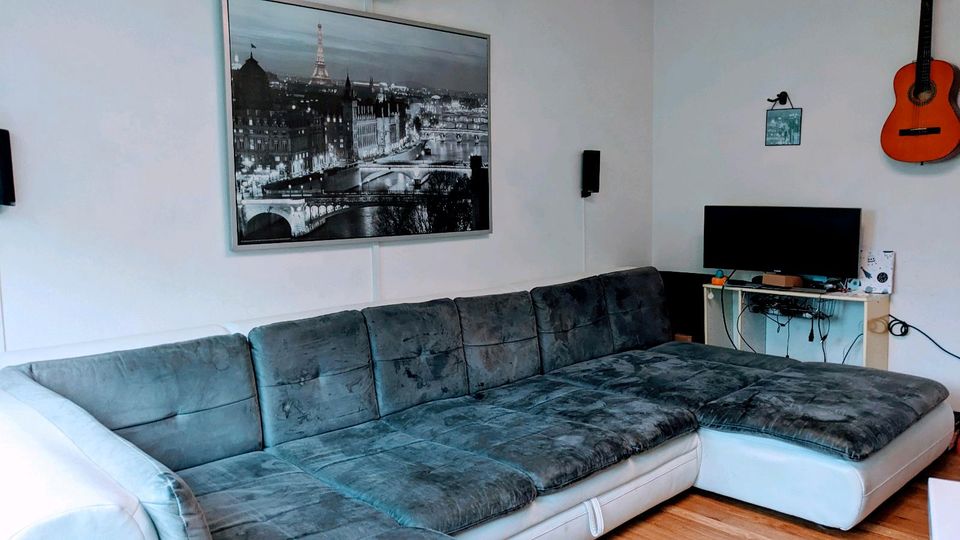 Sofa Bett Wohnlandschaft XL U-Form groß grau weiß Leder l in Frankfurt am Main