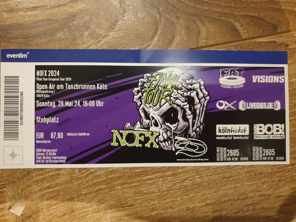 NOFX Ticket, Köln, 26.05., Open Air am Tanzbrunnen, Final Tour in Nürnberg (Mittelfr)