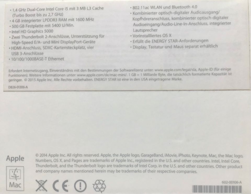Apple Mac Mini Dual-Core i5 / 4GB RAM / A1347 \ 2014 in Bielefeld