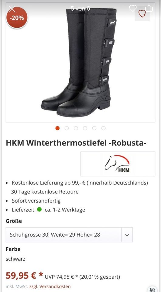 Thermo Reitstiefel HKM wie NEU Größe 40 gefüttert in Jüchen