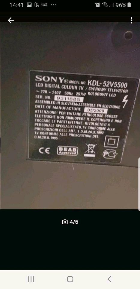 Sony KDL-52v550 tv  ca 52 Zoll Fernseher  KDL-52V5500 in Schorndorf