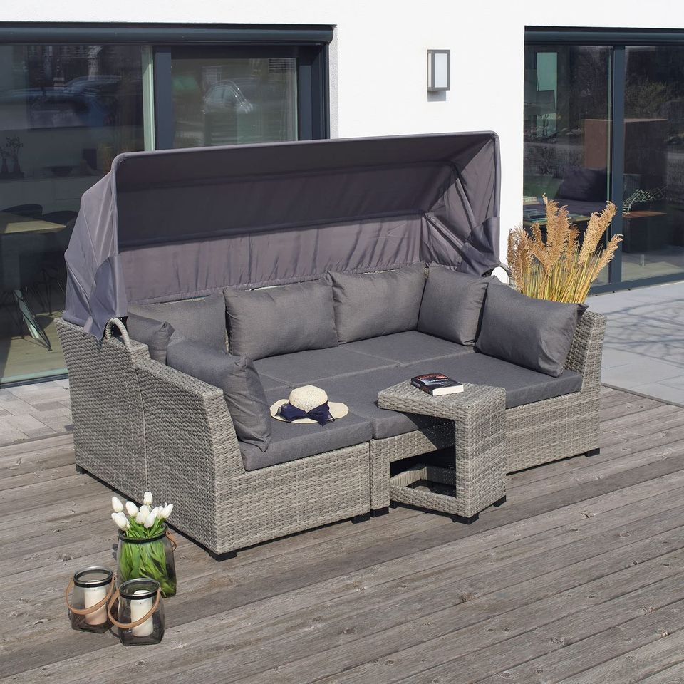 Sonneninsel Garten Rattan Lounge Set mit Sonnendach in Bremen