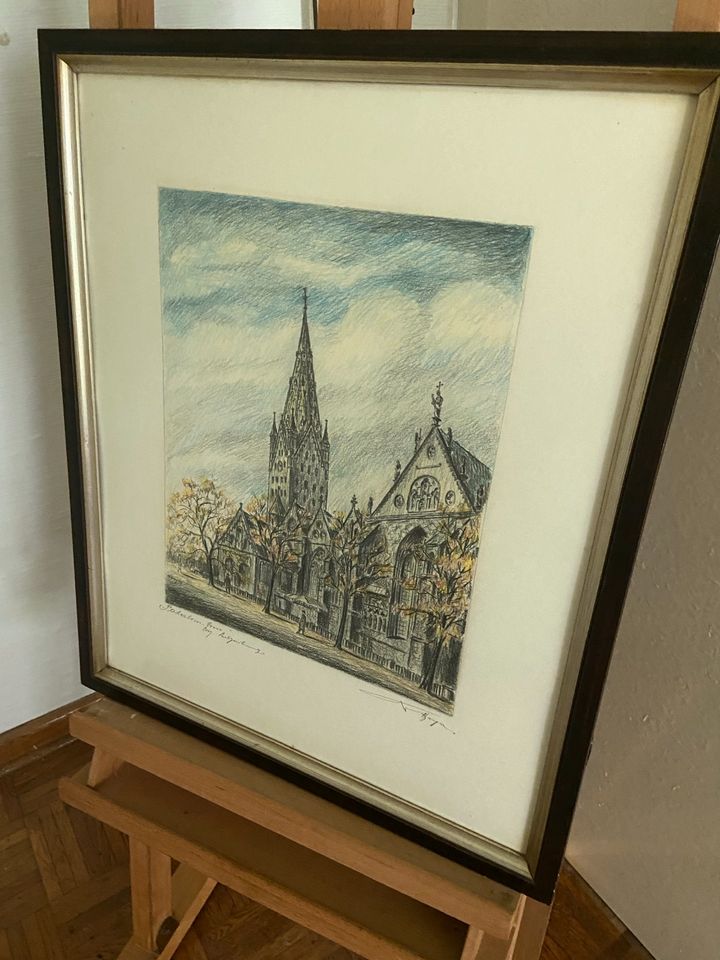 Dom Paderborn Bild  original Farbzeichnung Gelegenheit in Horn-Bad Meinberg