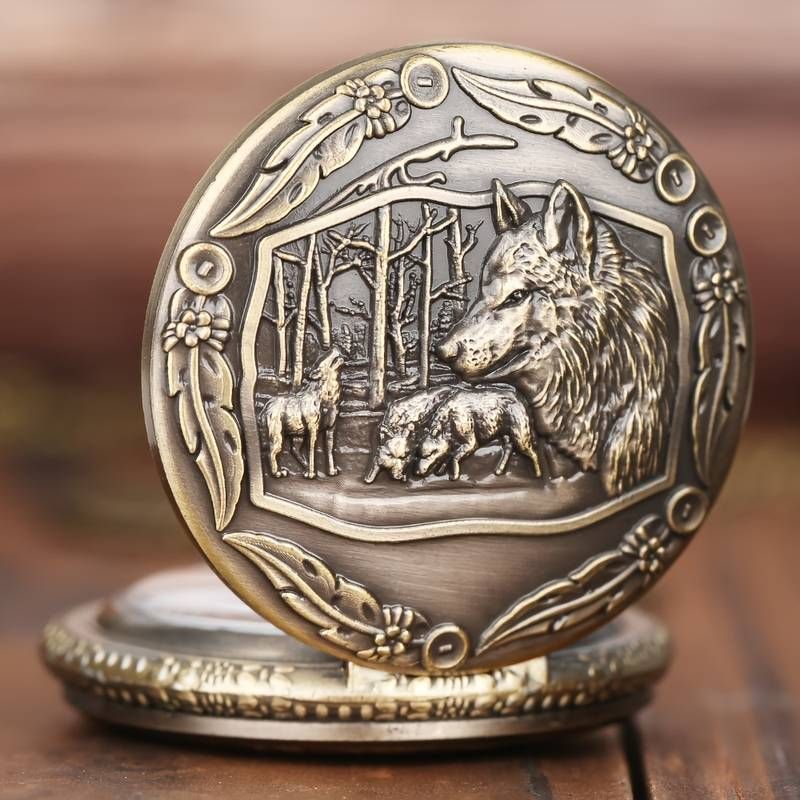 Taschenuhr mit Halskette Wolf in bronze NEU Uhr in Dormagen