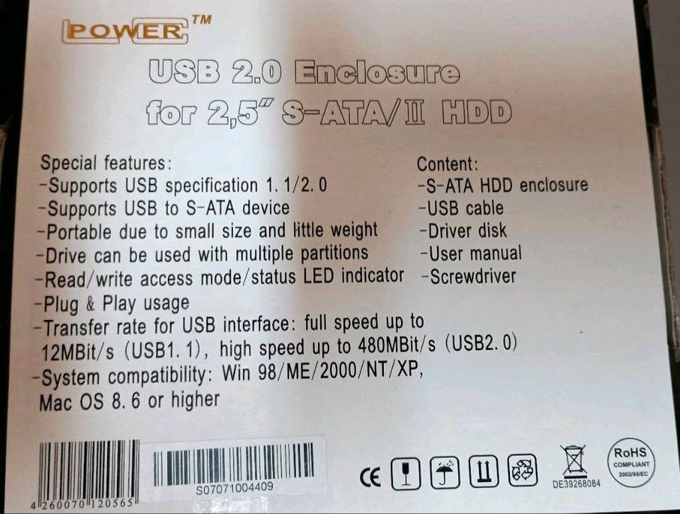 1000GB 2,5Zoll HDD SATA in USB 2.0 Gehäuse in Erfurt