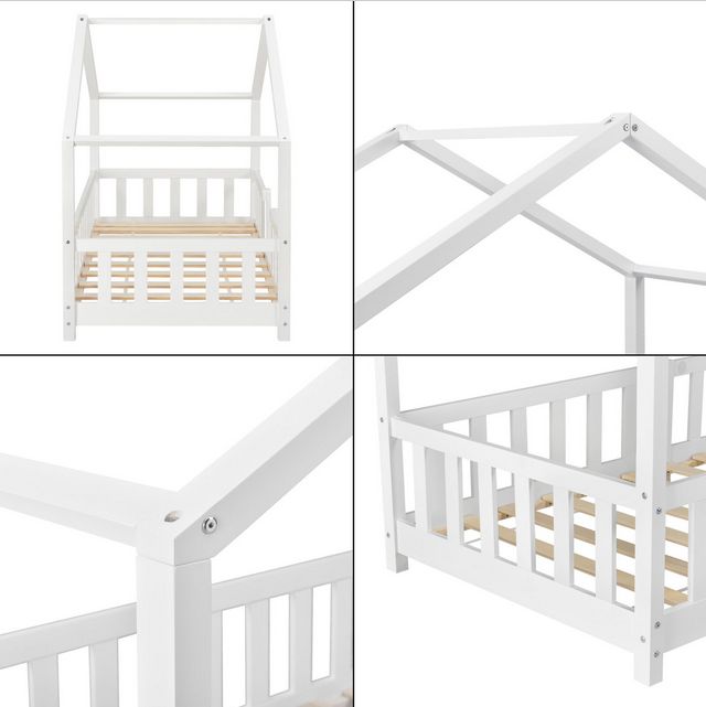 Kinderbett mit Rausfallschutz 70x140cm Haus Holz Weiß Hausbett in Ladbergen
