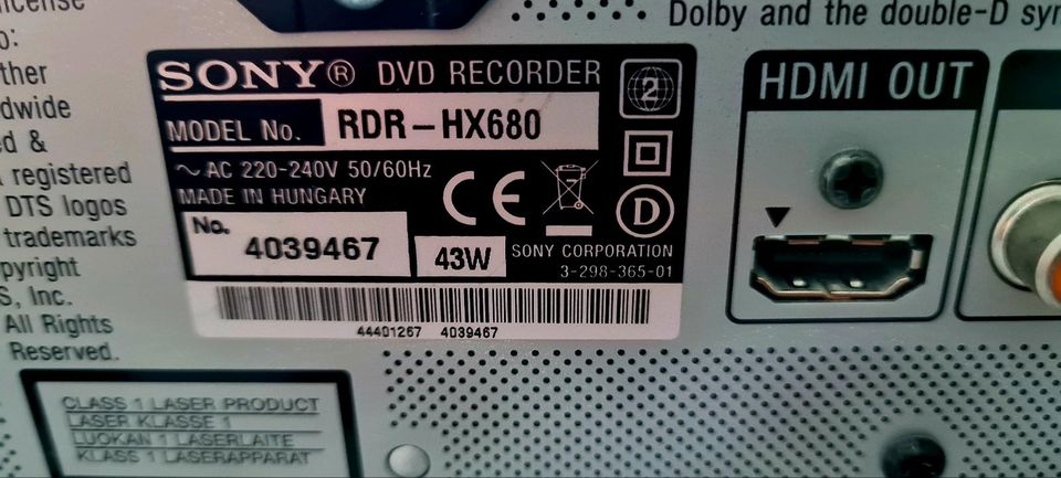 ⭐️⭐️ Sony RDR HX 680 DVD Recorder ⭐️⭐️ in Mönchengladbach