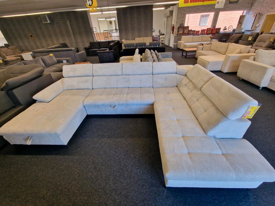 ⭐Sofa XXL- Wohnlandschaft U-Form Cord beige mit Schlaffunktion⭐ und Bettkasten Möbel Wurm in Osnabrück