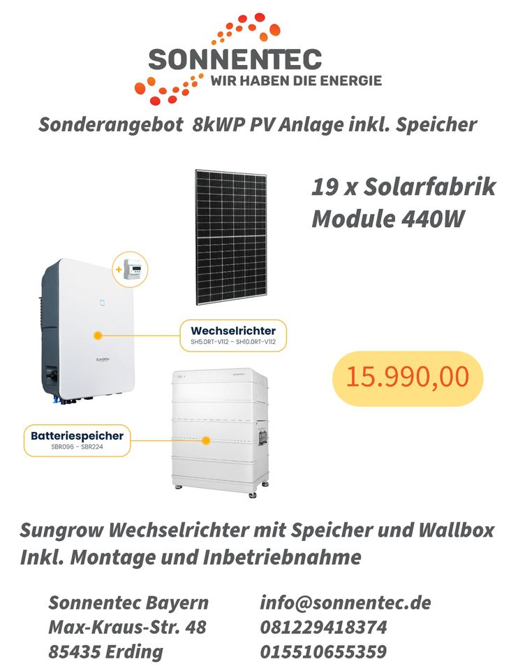 Photovoltaik Komplettanlage 10 kWp mit Speicher inkl. Wallbox in Erding