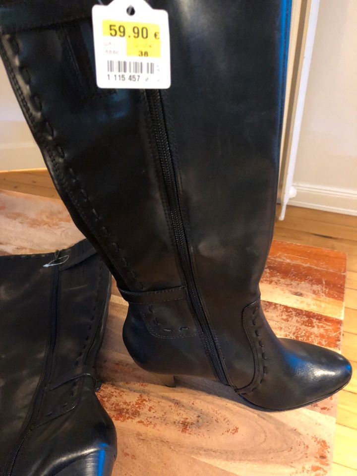 Lederstiefel, Stiefel, Stiefeletten, Gr.38, neu, Janet D, schwarz in Hamburg