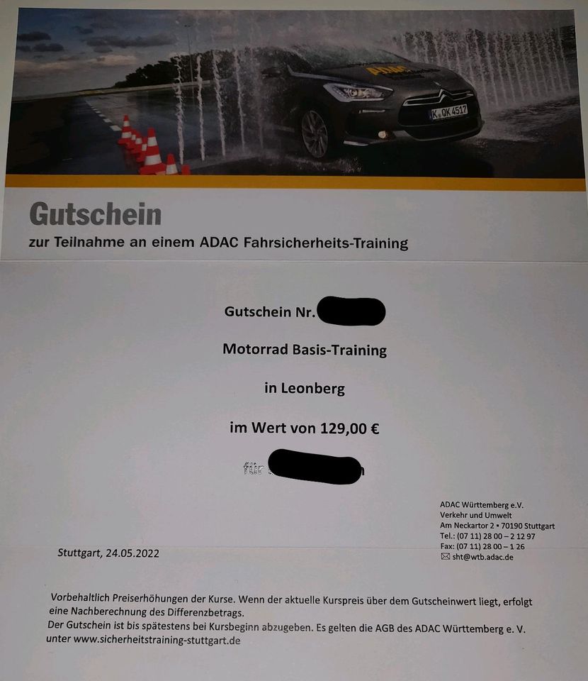 129€ Gutschein für ADAC Fahrsicherheits-Training im Wert von 129€ in Laupheim