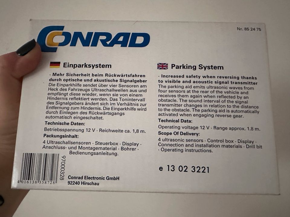 Einparkhilfe für Autos und andere Fahrzeuge der Firma Conrad in Hanau