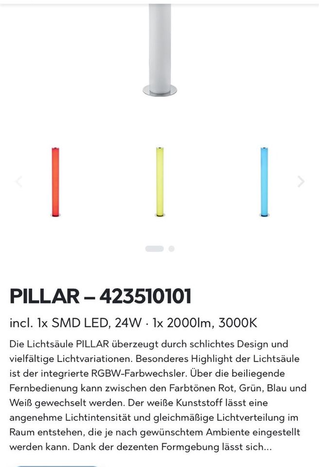 „Pillar“ Stehlampe, Farbwechsler, Marke Trio in Peine