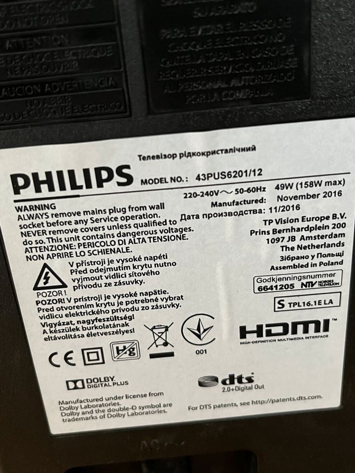 Philips 43PUS6201/12 43 Zoll 4K UltraHD Smart TV in Kellinghusen