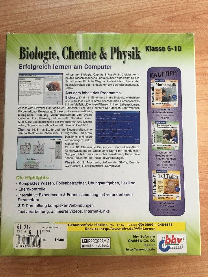 Lernsoftware Biologie, Chemie & Physik. Klasse 5-10. CD-ROM in Filderstadt