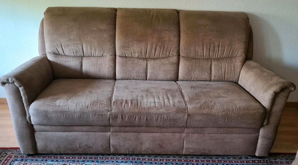 3er-Sofa und Sessel hellbraun in Mannheim