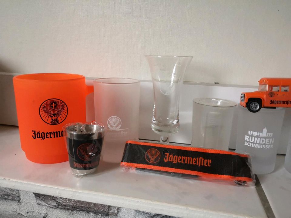 15 Teile Jägermeister Shotgläser Tasseb Bus Flachmann Keyholder in Ober-Flörsheim