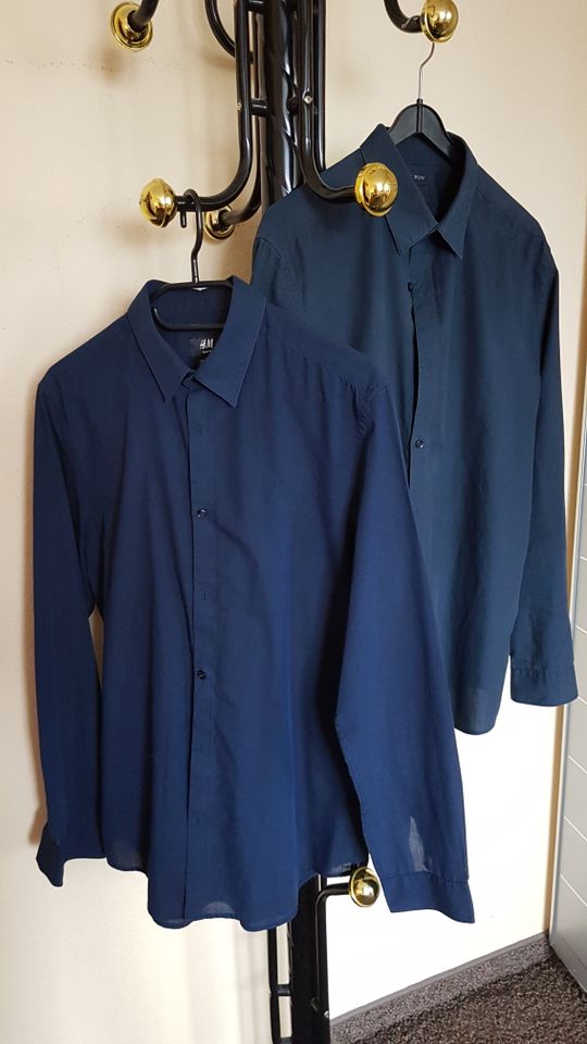 2x Herrenhemd Langarm Langarmhemd H&M Slim Fit Gr. M dunkelblau in Langenzenn
