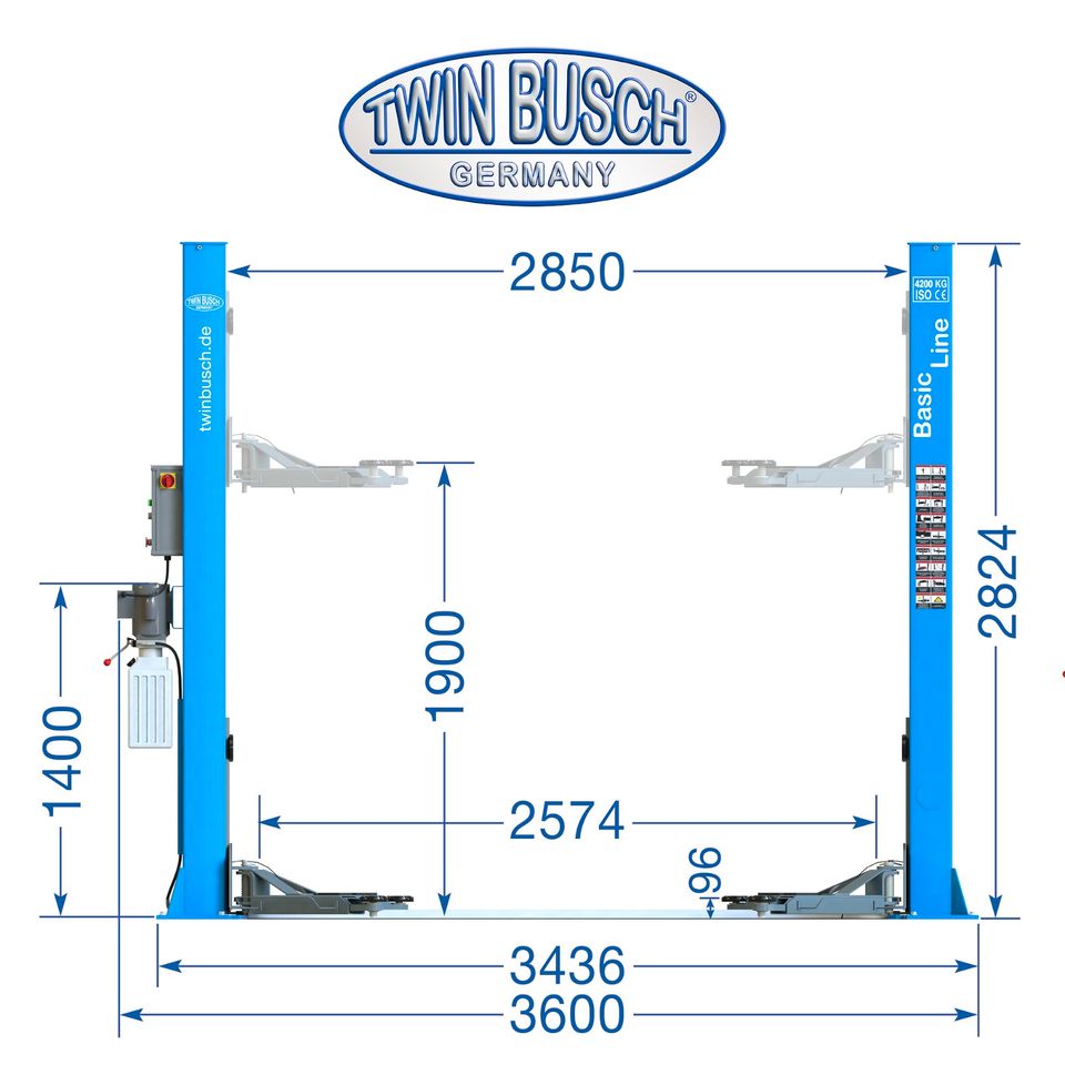 Twin Busch ® 2 Säulen Hebebühne 4.2 t - TW242M | Basic-Line | halbautomatische Entriegelung in Ludwigsfelde
