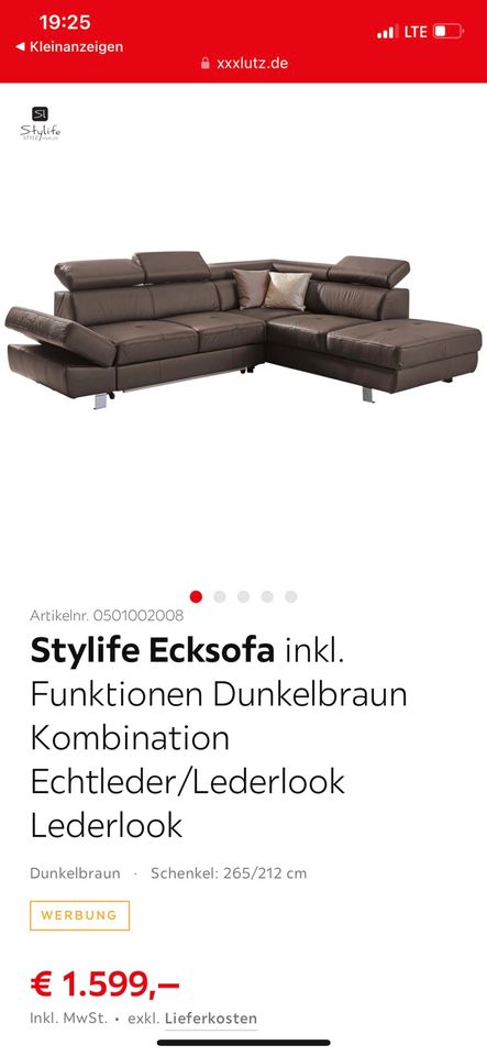 Stylife ECKSOFA Dunkelbraun Echtleder - XXXLUTZ(Neuerpreis 1599€) in München