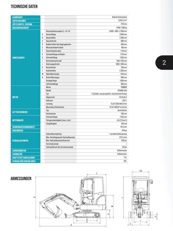 Sunward SWE17F Bagger Yanmar Motor Minibagger Raupenbagger in Bohmte