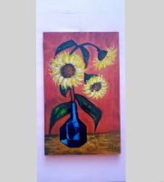 Gemälde Bild auf Holz handgemalt 1973 HM Retro Sonnenblume Nordrhein-Westfalen - Frechen Vorschau