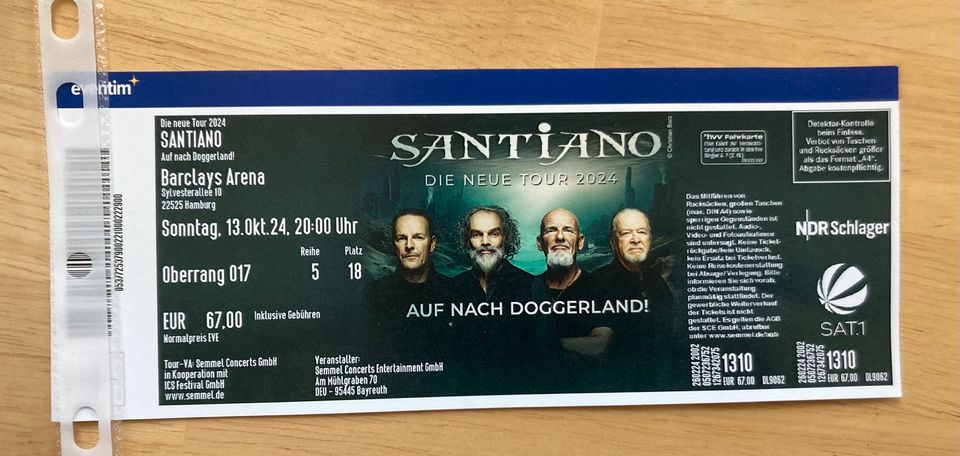 2 Santiano Karten für 13.10.24 in Hamburg in Hannover