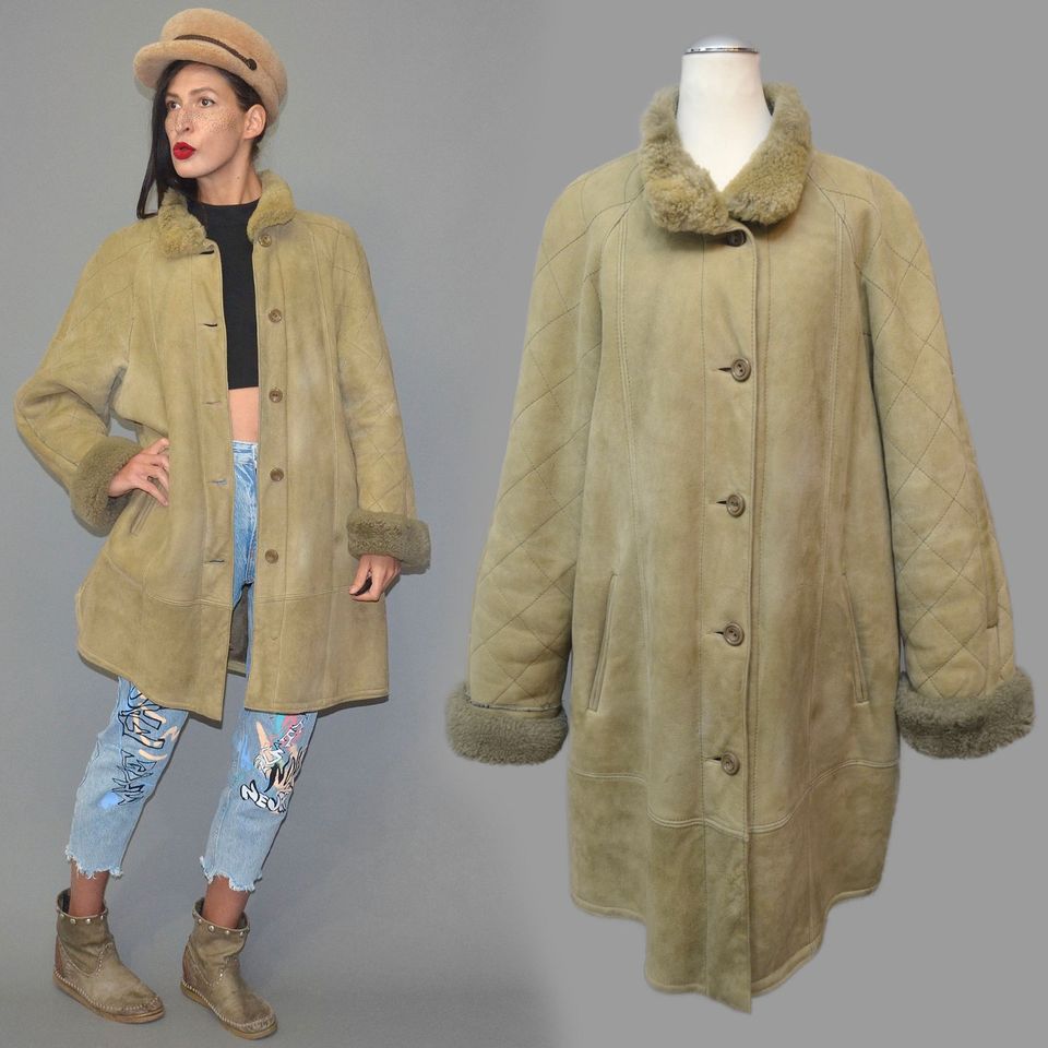 Vintage gewachsenes Lammfell Mantel Stickerei Parka Shearling XL in Leipzig