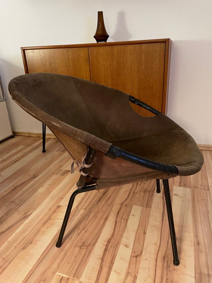 Stuhl Sessel Balloon Chair, Mid Century, Wildleder, Lusch & Co. in Bonn