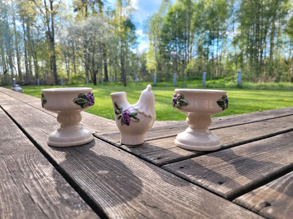 Rosa Ljung Keramik Schweden Set Kerzenständer & Vase Huhn Vintage in Lübeck