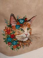 Tasche Handtasche neu handbemalt Katze beige Unikat Baden-Württemberg - Karlsruhe Vorschau