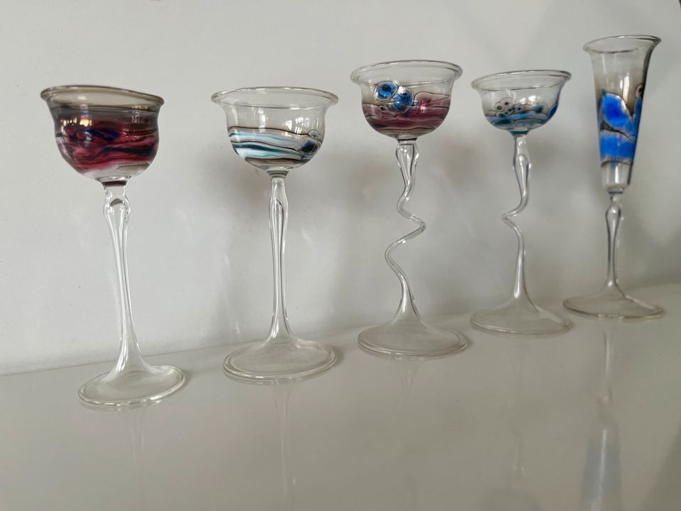 Glaskunst Handwerk mundgeblasen 5 zierliche Stengelgläser makello in Ingolstadt
