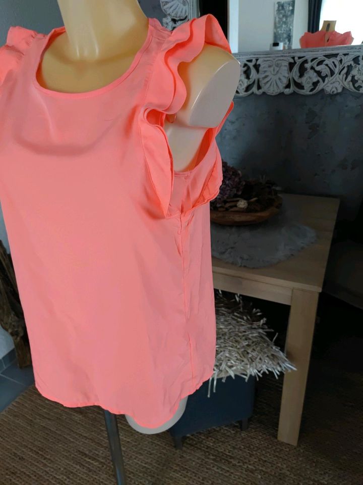 Bluse top Neon Orange 38 ärmellos mit Volants leichte Qualität in Bad Kreuznach