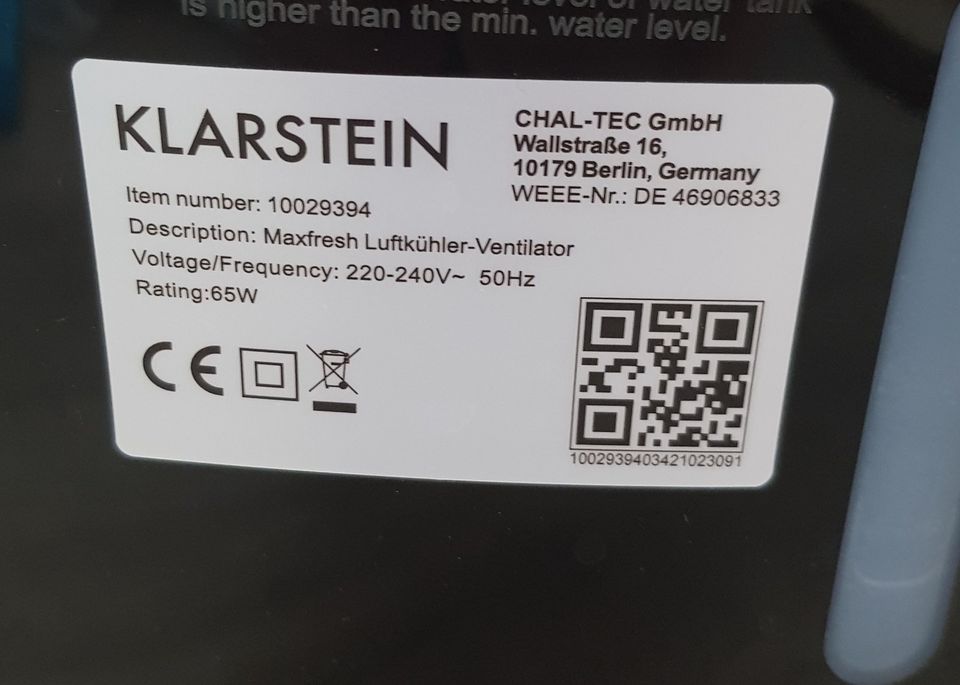 Klarstein Max Fresh Luftkühler / Luftbefeuchter / Ventilator in Emstek