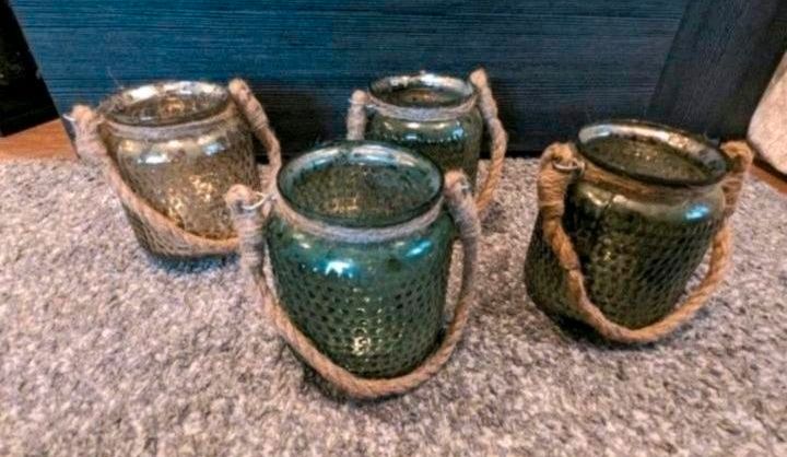 4 Teelichtgläser, Kerzenhalter, grün, Dekoration in Dinklage
