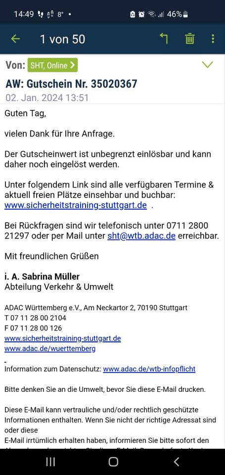 Gutschein ADAC Fahrsicherheits-Training in Tübingen