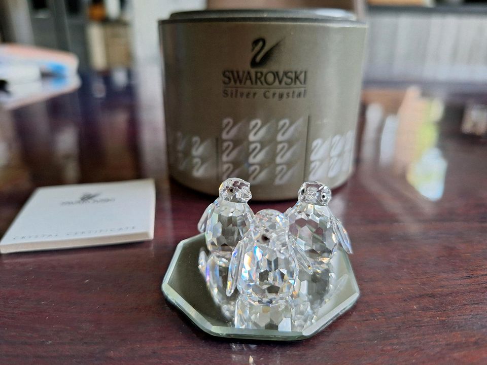 Swarovski Pinguin Familie auf Spiegel in OVP in Morsbach