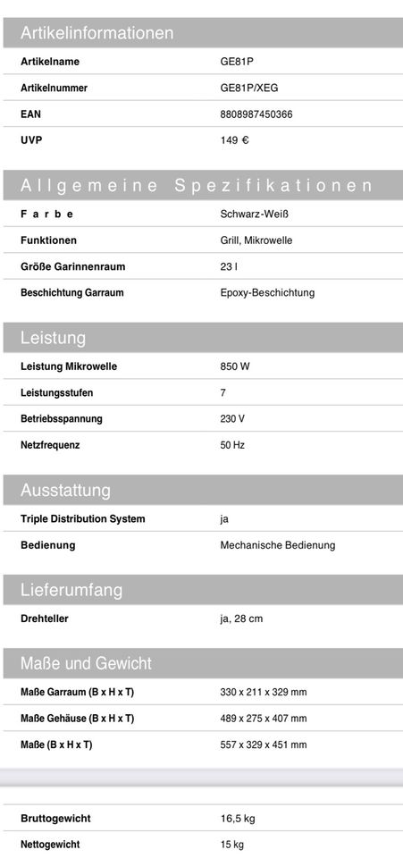 Samsung GE-81 P Mikrowelle & Grill 850W in Berlin
