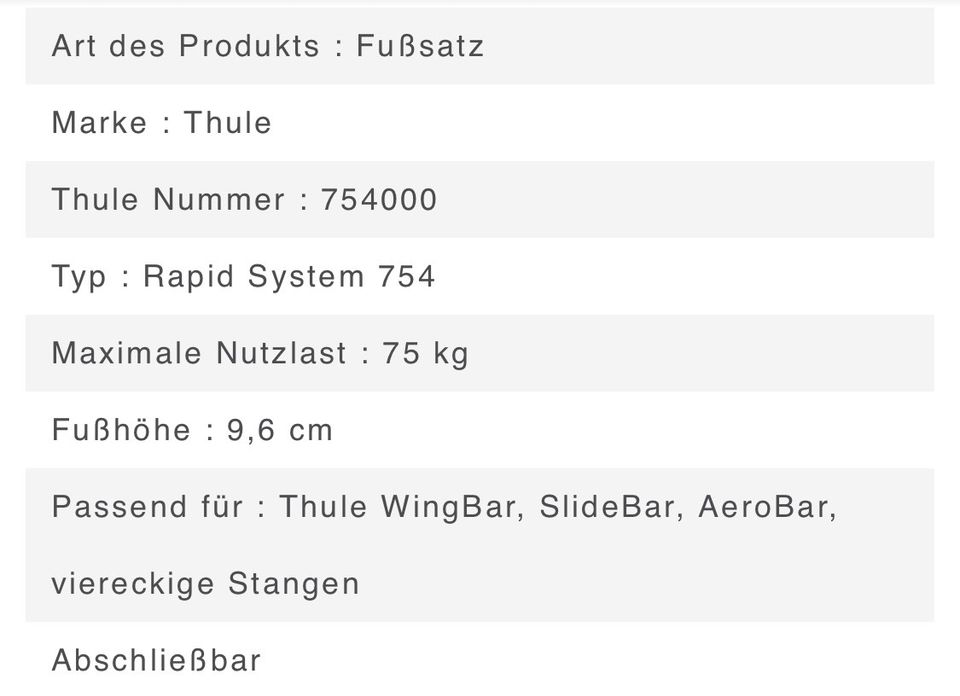 Fußsatz Thule Rapid System 757 in Klosterlechfeld