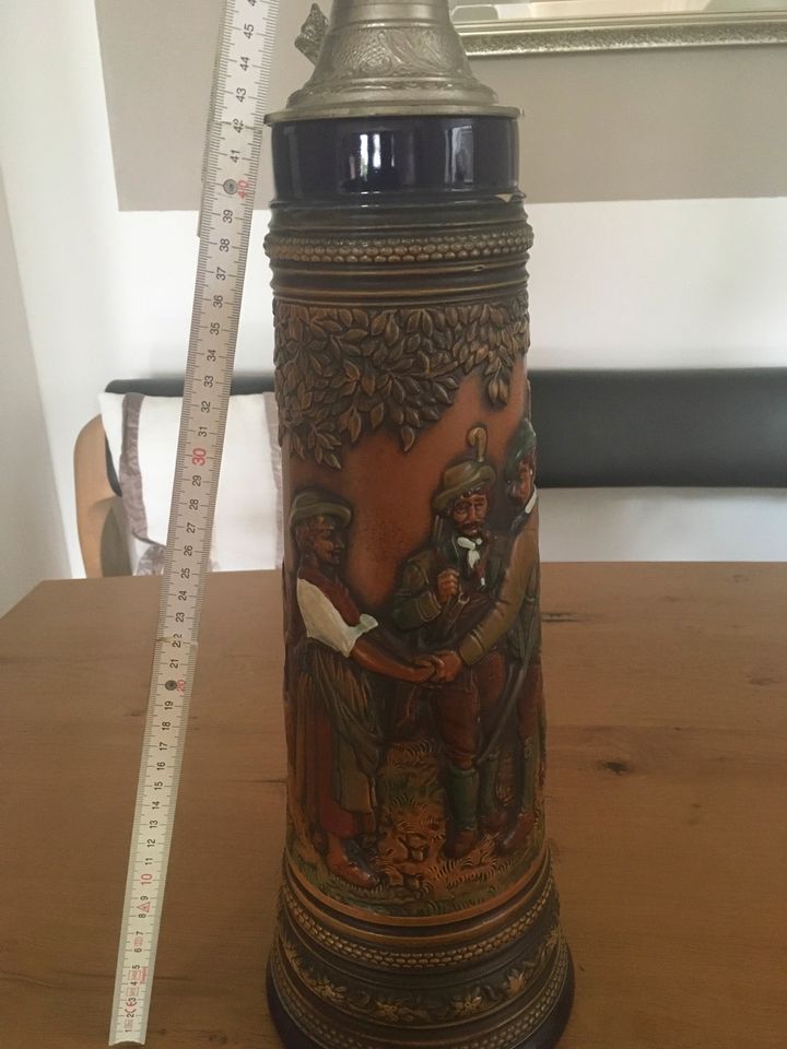 Gerz 3Liter Bierkrug Handgemacht 28 Zinndeckel 49 cm in Neuendettelsau