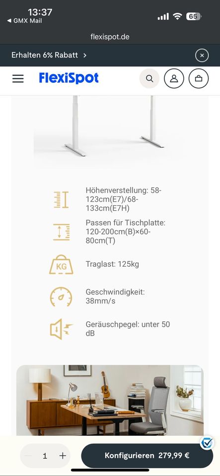 Flexispot elektrischer Schreibtisch 60x120 Platte in Göttingen