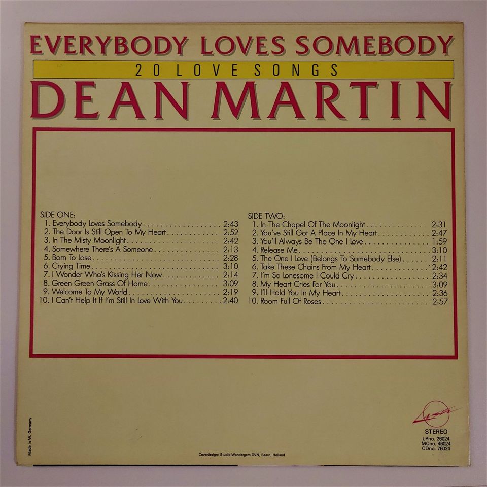 DEAN MARTIN: "Everybody Loves Somebody" (LP/Vinyl) NM in Centrum