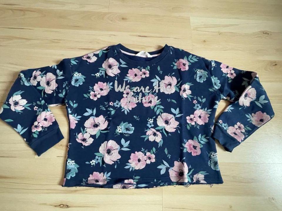 Kapuzenpullover/Hoodies, Mädchen, blau, Blumen, H&M, Gr. 158/164 in Drebach